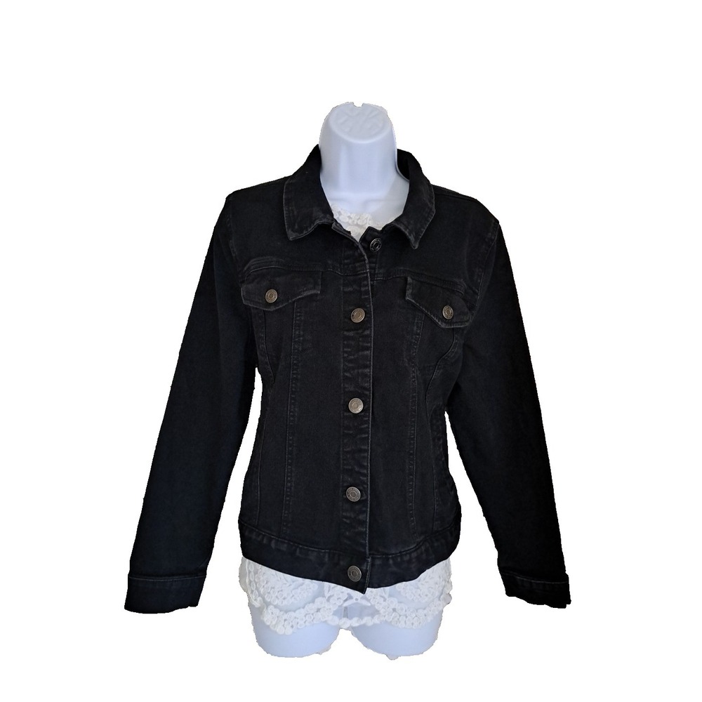 MUDD‎ Denim Jean Jacket Junior Size XL Cropped Trucker Waist Biker Style Pockets